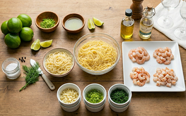 Capellini con Langostinos en Salsa de Lima