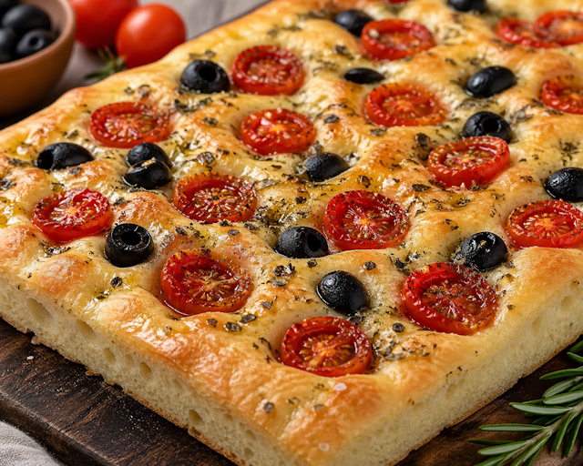Focaccia de Tomates y Aceitunas