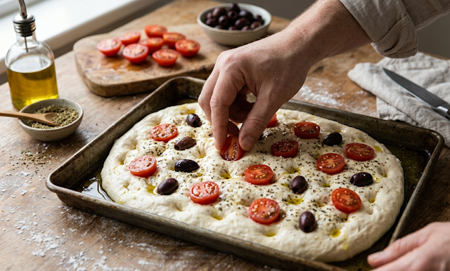 Focaccia de Tomates y Aceitunas
