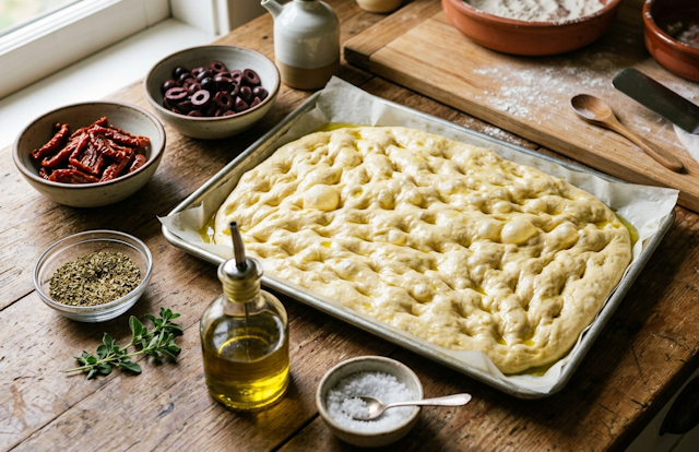 Focaccia de Tomates y Aceitunas