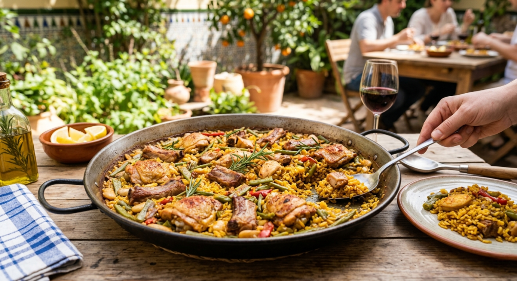 Paella con costillas y pollo
