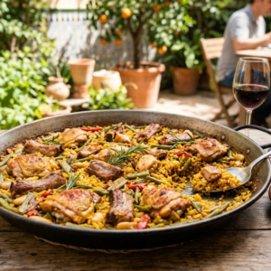 Paella con costillas y pollo