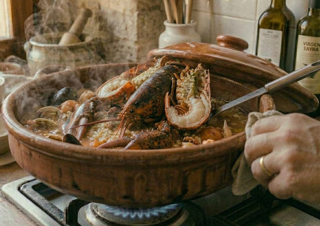 Cocción del arroz meloso de bogavante
