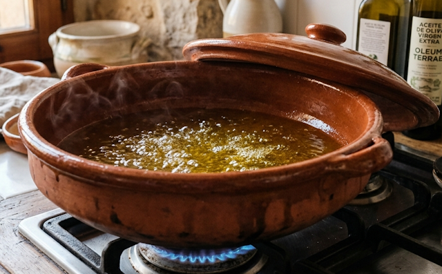 Cazo de barro con aceite