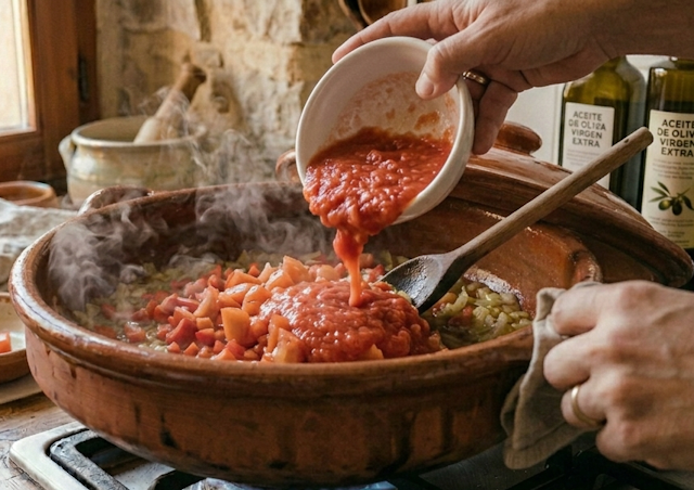 Sofrito de cebolla, ajo, tomate