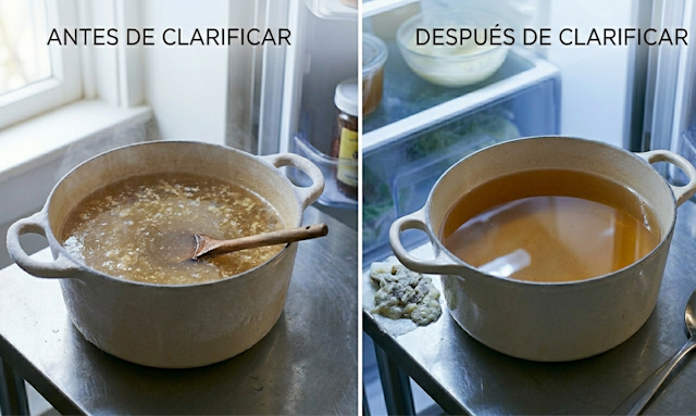 Antes y Despues de Clarificar un Caldo