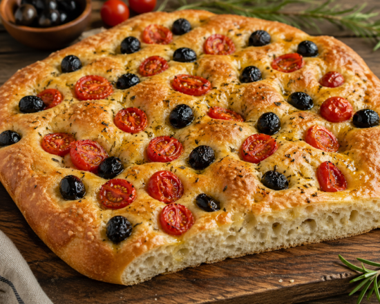 Focaccia de Tomates y Aceitunas