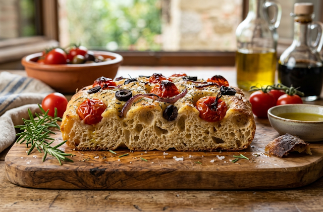 Focaccia de Tomates y Aceitunas