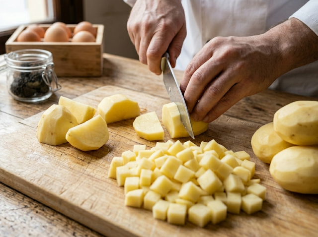 Picar la patata en cuadrados