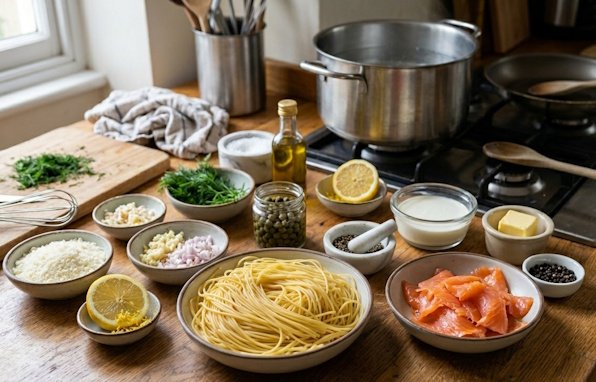 Espaguetis con Salmon marinado