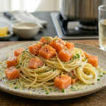 Espaguetis con Salmon marinado