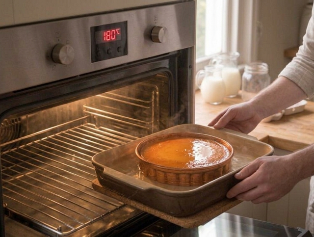 Flan de queso cremoso cubierto con caramelo casero
