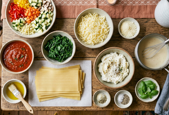 Mise en Place de la Receta de Lasaña de Verduras