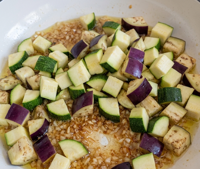 Sofrito de berenjenas y calabacines