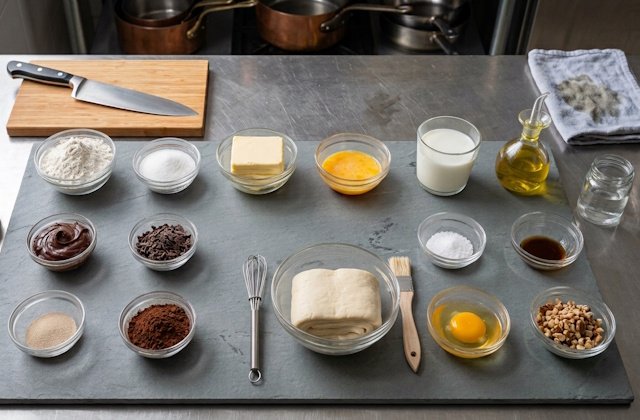 Mise en Place de cruasanes rellenos de crema de chocolate