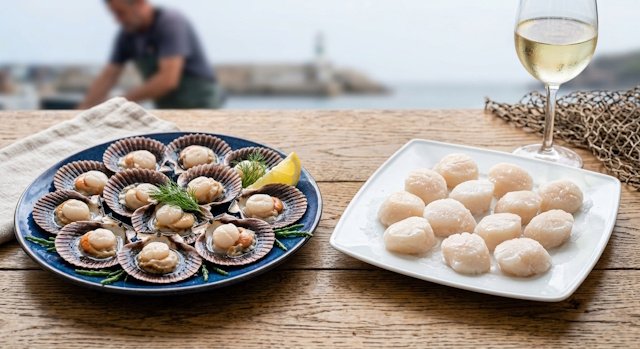 Zamburiñas frescas y congeladas para hacer la receta de Espaguetis con Zamburiñas y Queso