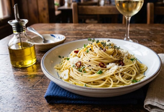 Espaguetis con Ajo, Aceite y Guindilla (Spaghetti Aglio, Olio e Peperoncino)