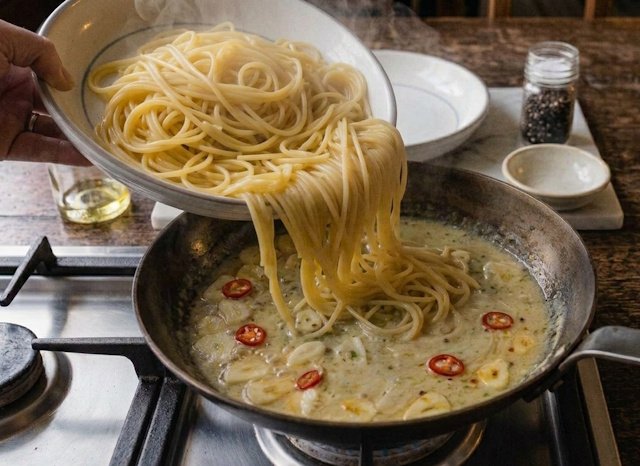 Espaguetis de ajo, aceite y guindilla