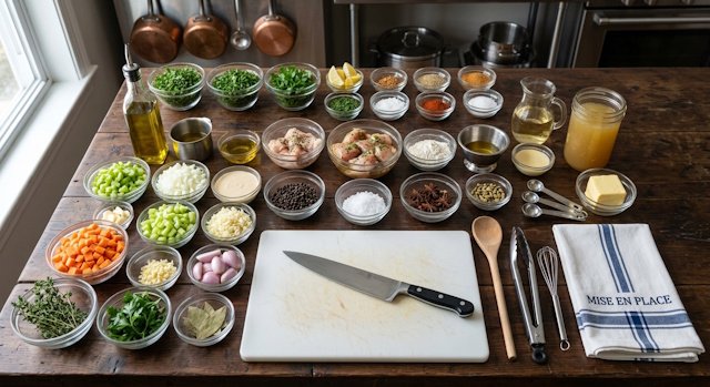 Mise en Place de la receta de pollo masala